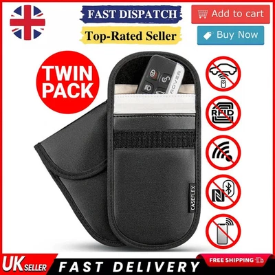 2x Car Key Signal Blocker Faraday Pouch Case - Fob Keyless RFID Blocking Cage