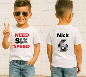 Personalisiertes Shirt sechs Geburtstag, individueller Name Geburtstagsgeschenk, Speed Geburtstagsname - Bild 1 von 4