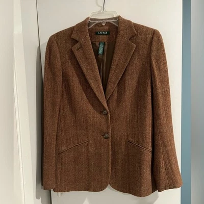 Blazer Lauren Ralph Lauren Marrón Mezcla Lana Espiga Estilo Ecuestre Talla 10 Foto 1 de 4