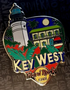 KEY WEST GREETINGS FROM LIGHTHOUSE & HEMMINGWAY GUITAR PICK Hard Rock Cafe PIN - Picture 1 of 1