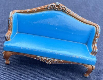 Sofá de metal pintado marrón azul casa de muñecas Mattel vintage 1980 envío gratuito Foto 1 de 4