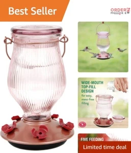 Top-Fill Rose Gold Glass Hummingbird Feeder - Leak-Proof & Easy to Use - Picture 1 of 11