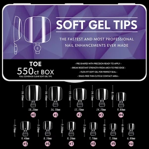 Toe Nail Tips Full Cover Clear Soft Gel Tips for Acrylic Nails Extension 550PCS - Picture 1 of 7
