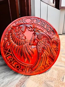 Scudo in legno corvo 24,3" - rosso/marrone scudo medievale fatto a mano per cosplay e decorazione - Foto 1 di 10
