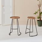 Pair of industrial metal and wooden bar stools