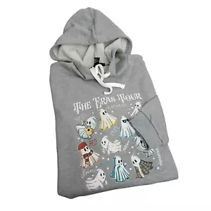 Spooky Ghost Halloween Long Hooded Sweater Gray Size L - Picture 1 of 9