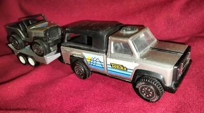 Vintage 1979 Tonka silver truck, Jeep & trailer set, with camper top, die-cast - Image 1 of 4