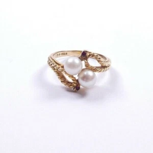 Perlen Granat Ring 9 Karat Gelbgold zwei Atone gedreht - Bild 1 von 6