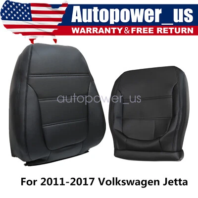 Fits 2011-2017 Volkswagen Jetta Driver Bottom & Top Leather Seat Cover Black Foto 1 de 4