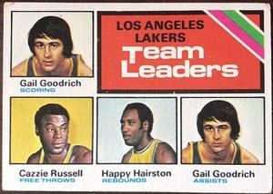 1975-76 Topps LA Lakers Team Leaders #125 GAIL GOODRICH-CAZZIE RUSSELL-HAIRSTON 