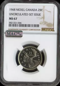1968 Canada 25 Cents 25C NGC MS67 MAC Quality - Picture 1 of 2