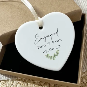 Cuore "Fidanzamento" in ceramica da appendere personalizzato - Foto 1 di 3