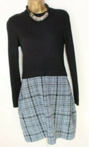 Lipsy 2 in1 Black Jumper Dress 16 UK Long Sleeve Check Blue Winter Knitted Tweed - Picture 1 of 15