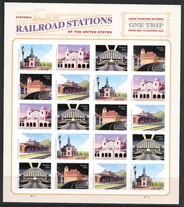 Scott #5762c IMPERFORATE (NO DIE-CUT) Railroad Stations Pane of 20, MNH - Picture 1 of 1