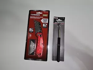 Husky Folding Lock-Back Utility Knife w/10 blades and free magnet telescope - Picture 1 of 1