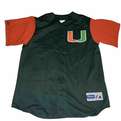 Camiseta de béisbol Majestic Miami Hurricanes verde naranja ropa hecha en EE. UU. talla M Foto 1 de 4