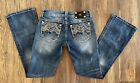 Miss Me Jeans Womens 26 x 31 Boot Cut Low Rise Embellished Dark Wash JE8000BR