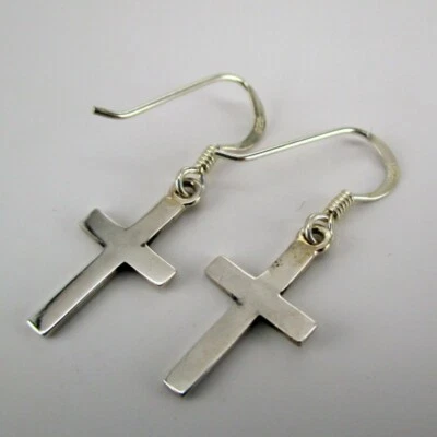 Sterling Silver CROSS EARRINGS Drop Dangle FAITH Religious 925 Women's Jewelry - Image 1 of 3
