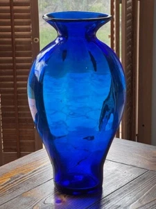 Blenko Glass 7728 Large Optic Sapphire Blue Architectural Vase Don Shephard - Picture 1 of 17