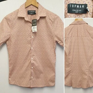 TOPMAN STRETCH FIT PINK SALMON SHORT SLEEVE BUTTON UP SHIRT SIZE XXS 32" - 34" - Picture 1 of 6