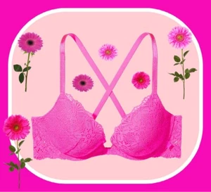 40DD HOT WOW NEON PINK Front Close ExtremeLift Victorias Secret Plunge PU UW Bra - Picture 1 of 12