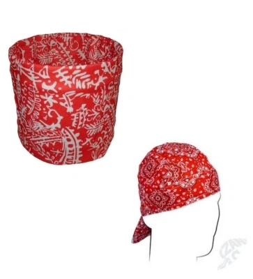 Headwrap Motociclista Rojo Paisley Gorra Durag Sólido Multifunción Juego de Gorros Lote de 2 Foto 1 de 4