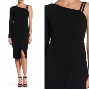 RACHEL ROY Dress 6 SMALL Jackie O Black Cocktail Ruched Party Sexy Slit NWT - Picture 1 of 12