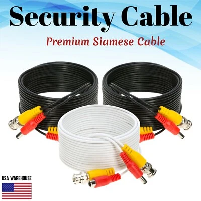 Premade CCTV Cable Security Camera Siamese Wire BNC DC Power Video RG59 DVR Lot - Image 1 of 4