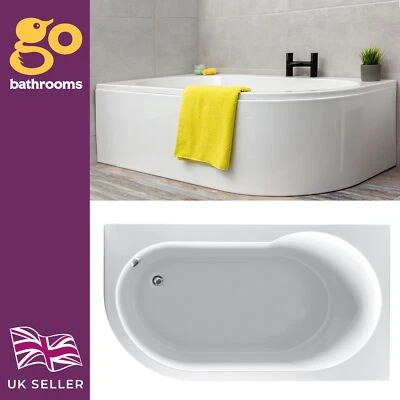 THE BATH PEOPLE Diva Super Strong Acrylic Corner Shower Bath White Gloss Soak Bath Tub 1550mm