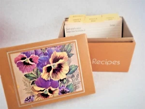 Recipe Card Box Flowers Floral Pansy Pansies Vintage Mid Century Kitchen Decor - Picture 1 of 5