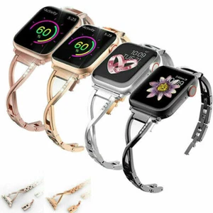 Women's Diamond Stainless Steel Band for Apple Watch 6/5/4/3/2, 38-44mm Strap - Picture 1 of 17