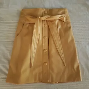 Urban Outfitters Yellow Peach Faux Leather Button Front Mini Skirt Womens XS - Picture 1 of 7