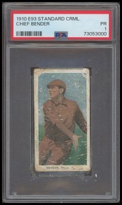 1910 Standard Caramel E93 Chief Bender PSA 1 PR HOF Baseball Card