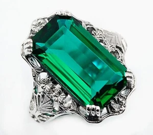 10CT Treated Emerald 925 Sterling Silver Vintage Style Ring Jewelry Sz 7 - Picture 1 of 4