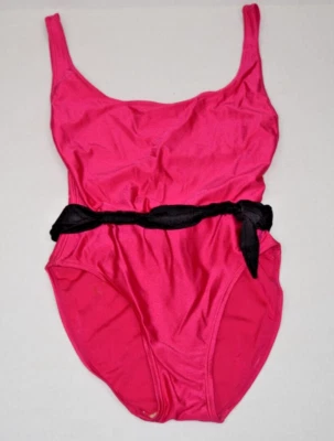 Traje de baño vintage Aruba talla 12 años 80 brillante rosa intenso cinturón negro espalda abierta nuevo con etiquetas Foto 1 de 4