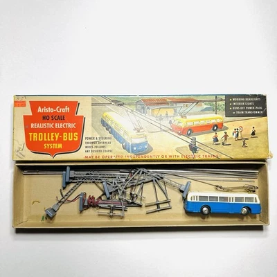 ARISTO-CRAFT HO SCALE ELECTRIC TROLLEY-BUS SYSTEM, ORIGINAL BOX, Blue - Image 1 of 4