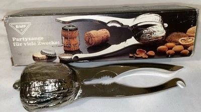Vintage Nut Shaped Walnut Hinged Silver Tone Metal Wst Germany Nut Cracker w Box - Image 1 of 4