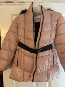Michael Kors Girl’s Pink Coat with Black Faux Fur Trim Size 10/12 - Picture 1 of 12