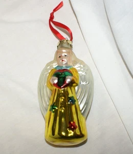Vintage goldener Engel Weihnachtsschmuck hält Blume mit Sternen 6" Glas - Bild 1 von 3