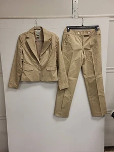 George Stretch Ladies 2-Piece Suit Size 10 8 Whipped Latte Blazer Pants Set - Picture 1 of 12