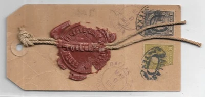 1916 Austin to Dallas, TX Bank Shipping Tag w/8c & $1 Franklin Bureau (63936) - Image 1 of 2