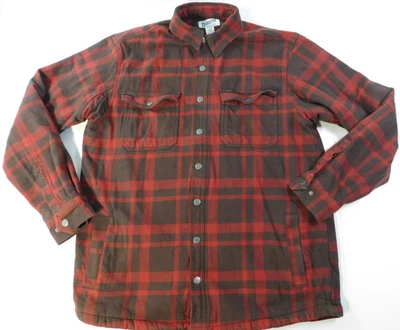 Duluth Trading Red Black Plaid Flannel Fleece Lined Shirt Jacket Men's LT Snap - Image 1 of 4