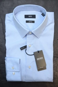 Hugo Boss Men's Isko Easy Iron Slim Fit Pastel Blue Cotton Dress Shirt 41 16 - Picture 1 of 6