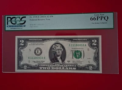 TRUE BINARY 0's and 1's $2 Two Dollars Note Number #E 11100010 A PCGS 66 PPQ - Image 1 of 4