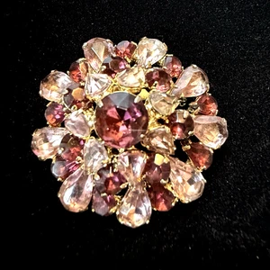 Lila Strass dreifach Kreis Vintage Brosche Anstecknadel 2" - Bild 1 von 15