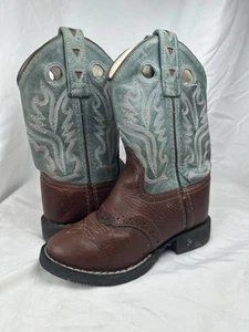 OLD WEST Cowboy Boots CW2559 YOUTH Size 040 Brown Blue Leather Western - Picture 1 of 6