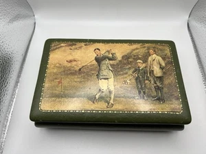Fausto Corduri echt italienisches Leder Plakette Golf Story Box Druck Vintage - Bild 1 von 7