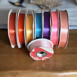 Vintage Sasheen Gift Tie Ribbon Lot of 8 Spools 3/4 Inch Width 7/8 Width 33.33Y - Picture 1 of 12