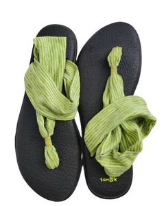 Sanuk Yoga Sling Sandal Women's 11 Green Striped Fabric Soft Cushioned Comfort - Afbeelding 1 van 5