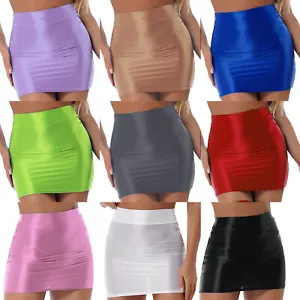 Damen Kostüm glänzender Rock Babydoll Kleid hohe Taille Dessous Öl Raves Tanz - Bild 1 von 109